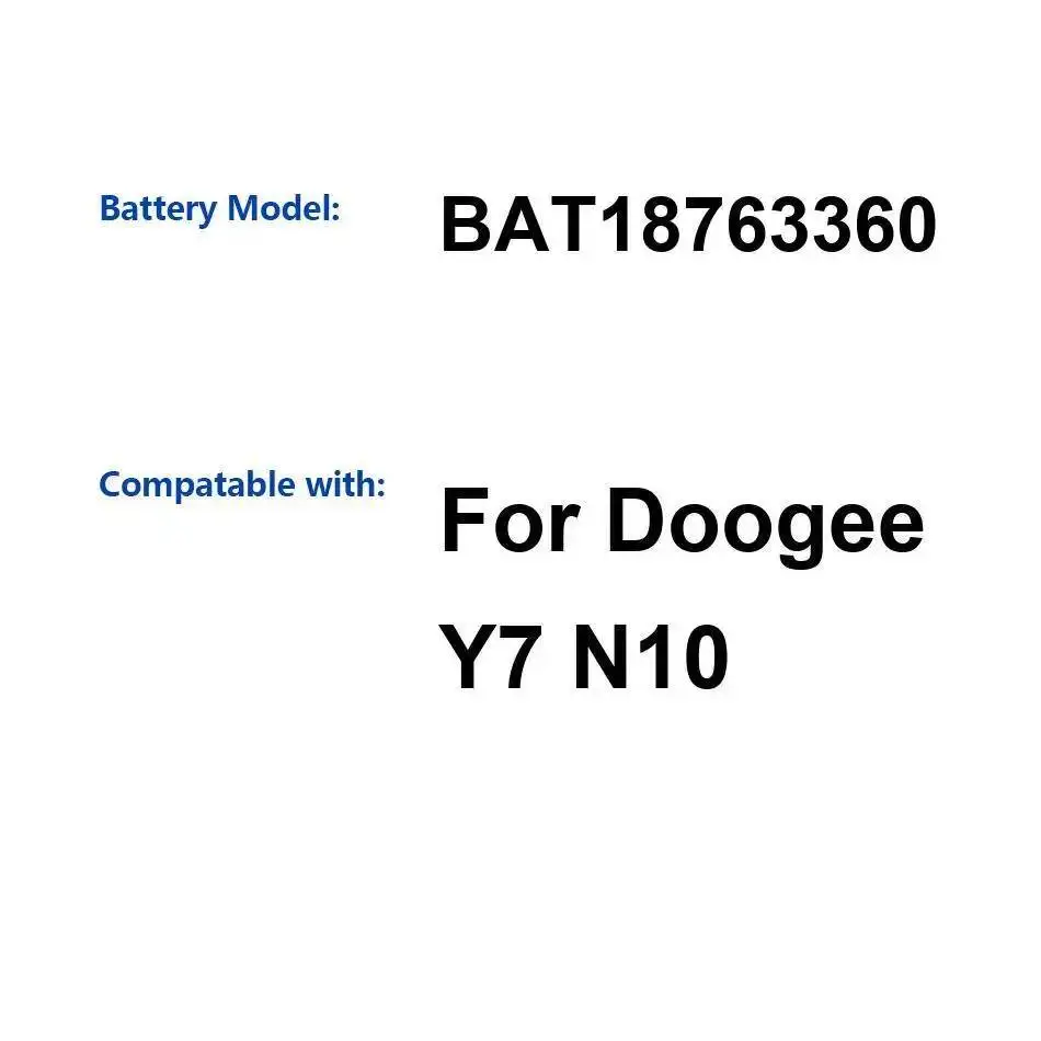 Safe 3360Mah Mobile Phone Battery For Doogee Y7 N10 BAT18763360 High-Efficiency
Safe 3360Mah Mobile Phone Battery For Doogee Y7 N10 BAT18763360 High-Efficiency