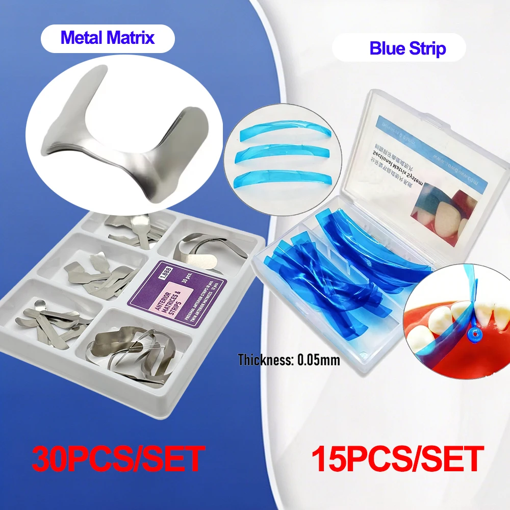 Dental Resin Restoration Twin Matrices Dentist Materials Contoured Anterior Matrix System Metal Bands Blue Strip
Dental Resin Restoration Twin Matrices Dentist Materials Contoured Anterior Matrix System Metal Bands Blue Strip