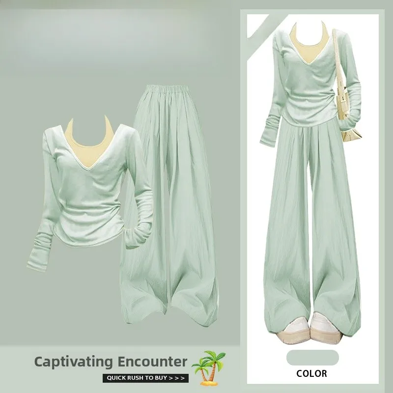 Summer Green Dopaamine Women's Fashion Set Korean Style Slim Fit Top Strap Vest with Loose Casual Pants Three Piece Set
Summer Green Dopaamine Women's Fashion Set Korean Style Slim Fit Top Strap Vest with Loose Casual Pants Three Piece Set