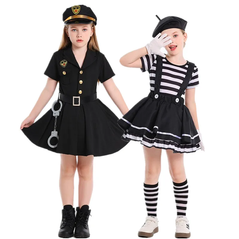 Halloween Children's Female Police Costume Striped Prisoner Suit Game Uniform Clown Performance Party Outfit Polyester Fiber
Halloween Children's Female Police Costume Striped Prisoner Suit Game Uniform Clown Performance Party Outfit Polyester Fiber