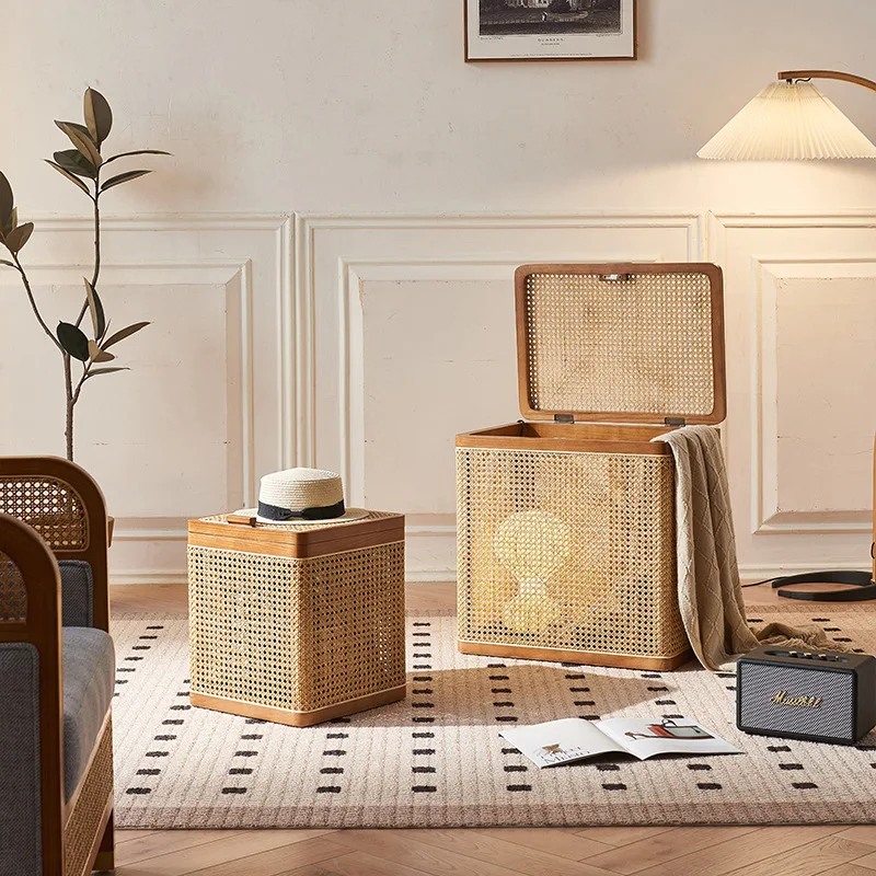 Solid wood rattan storage box Japanese creative wabi-sabi wind furniture homestay style storage box with lid multi-specification
Solid wood rattan storage box Japanese creative wabi-sabi wind furniture homestay style storage box with lid multi-specification