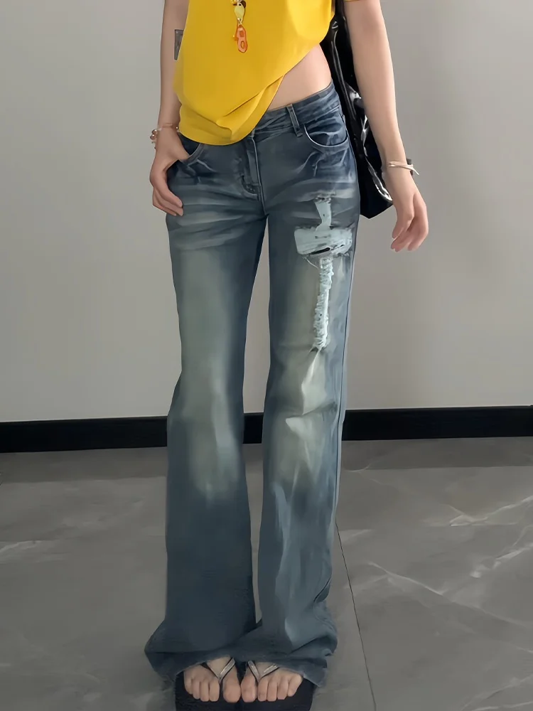 Washed out American High Street Design Denim Jeans Women's Spicy Girl Double Layer Pocket Cross Hole Micro Flared Pants
Washed out American High Street Design Denim Jeans Women's Spicy Girl Double Layer Pocket Cross Hole Micro Flared Pants
