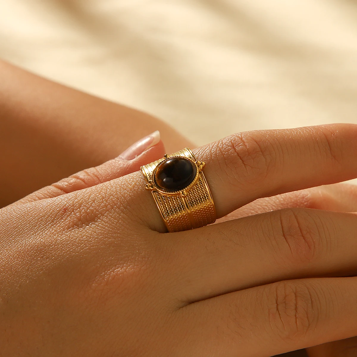 Wide Band Textured Gold Plated Ring For Women Natural Stone Adjustable Open Ring Hypoallergenic Stainless Steel Tarnish Gift
Wide Band Textured Gold Plated Ring For Women Natural Stone Adjustable Open Ring Hypoallergenic Stainless Steel Tarnish Gift