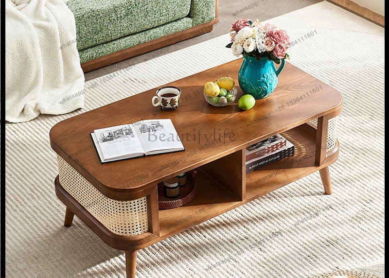CJNordic Solid Wood Rattan Coffee Table Square Modern Simple Tea Table With Storage Space
CJNordic Solid Wood Rattan Coffee Table Square Modern Simple Tea Table With Storage Space