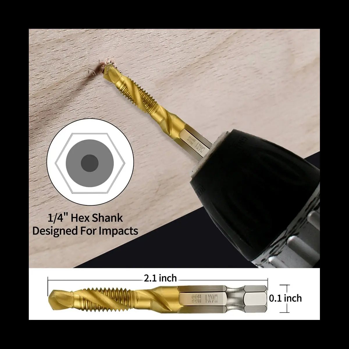 Набор комбинированных сверл и метчиков из титана с шестигранным хвостовиком 1/4 дюйма, 14 шт., для метрической резьбы HSS M3-M10
Набор комбинированных сверл и метчиков из титана с шестигранным хвостовиком 1/4 дюйма, 14 шт., для метрической резьбы HSS M3-M10