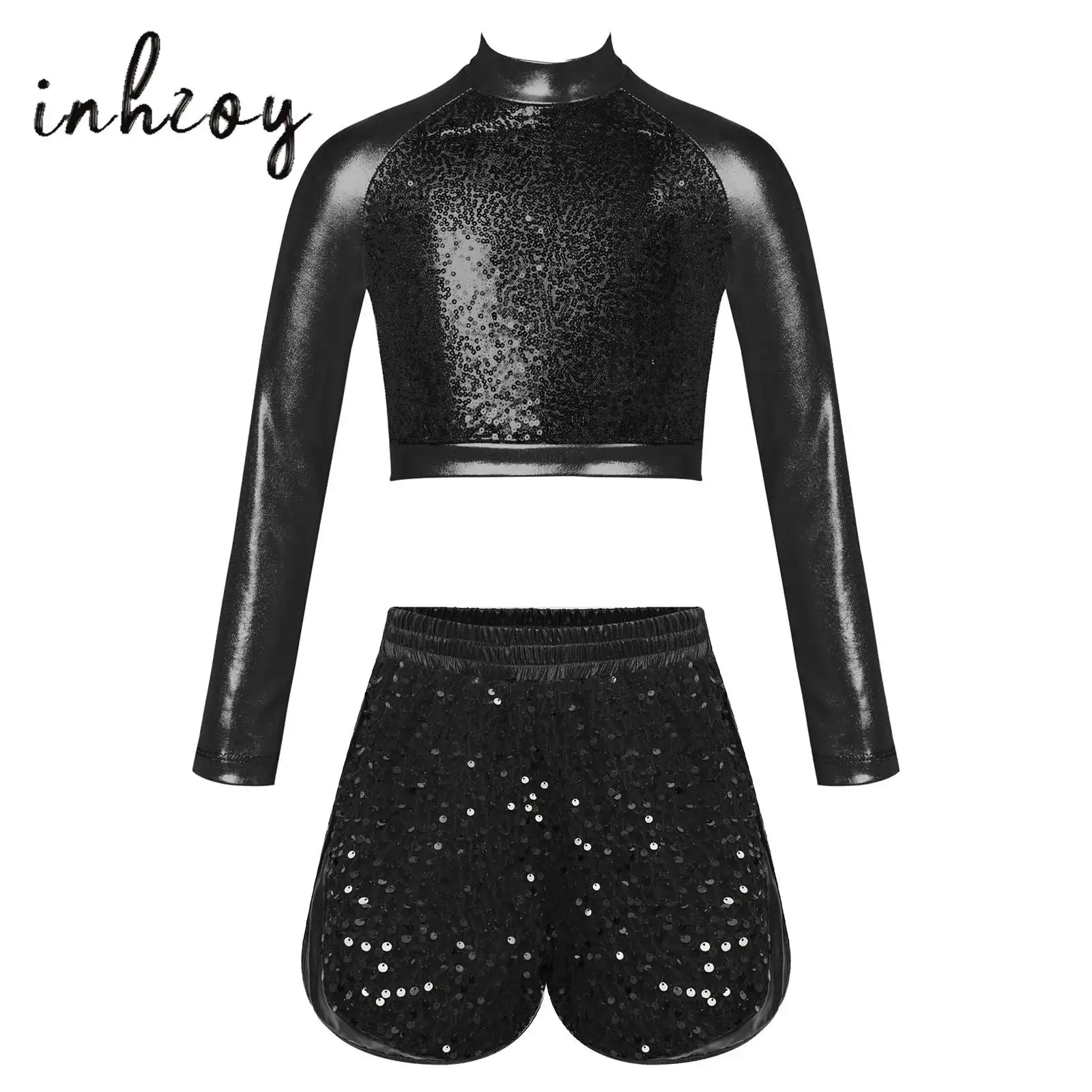 Elegant Kids Girls Jazz Latin Dance Costumes Sequin Metallic Crop Top with Sequin Velvet Shorts for Dance Practice Competition
Elegant Kids Girls Jazz Latin Dance Costumes Sequin Metallic Crop Top with Sequin Velvet Shorts for Dance Practice Competition