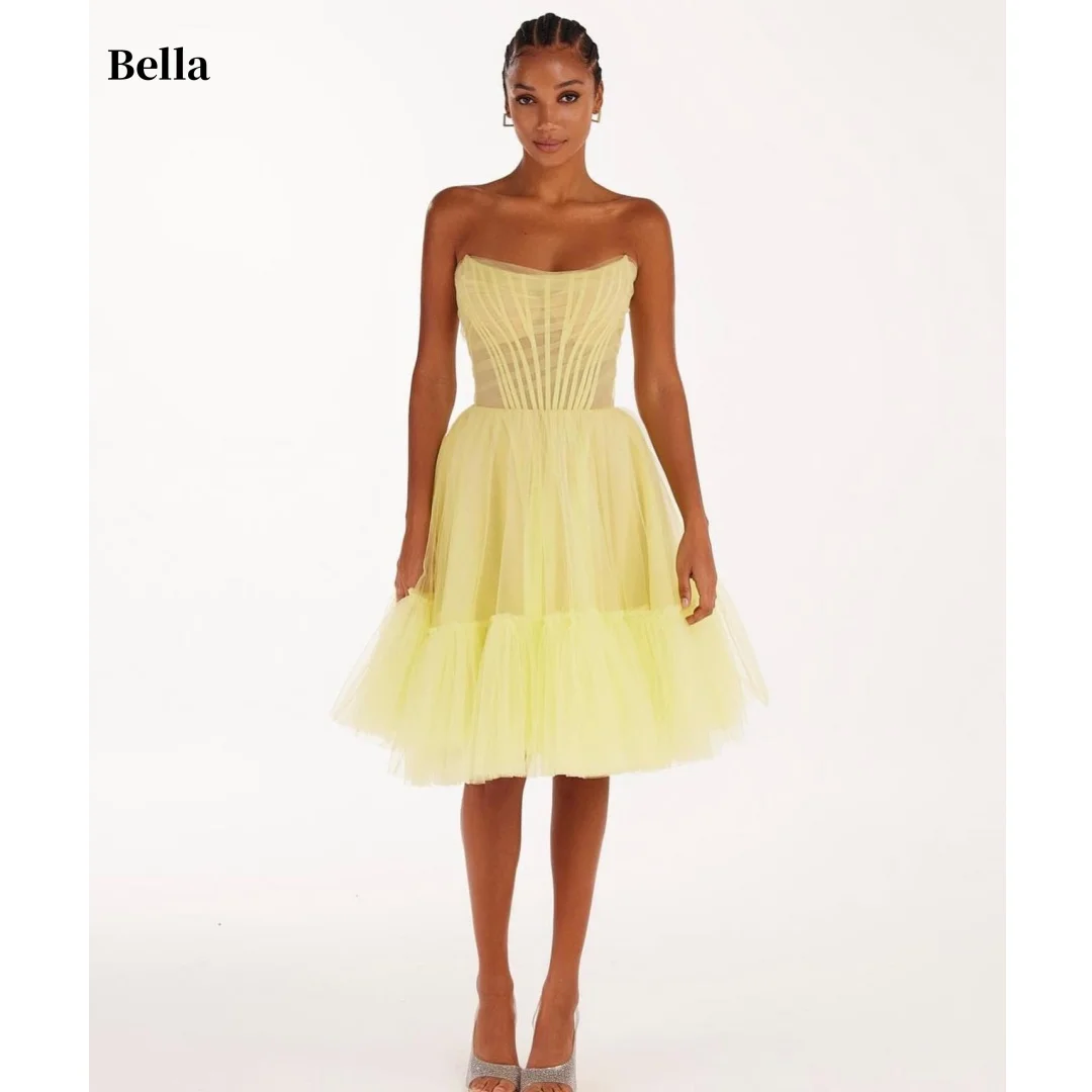 Bella Customized Yellow Strapless A-Line Robes De Soirée Elegant Boned Tulle Ball Gown Knee-Length Party Prom Evening Dress 2026
Bella Customized Yellow Strapless A-Line Robes De Soirée Elegant Boned Tulle Ball Gown Knee-Length Party Prom Evening Dress 2026
