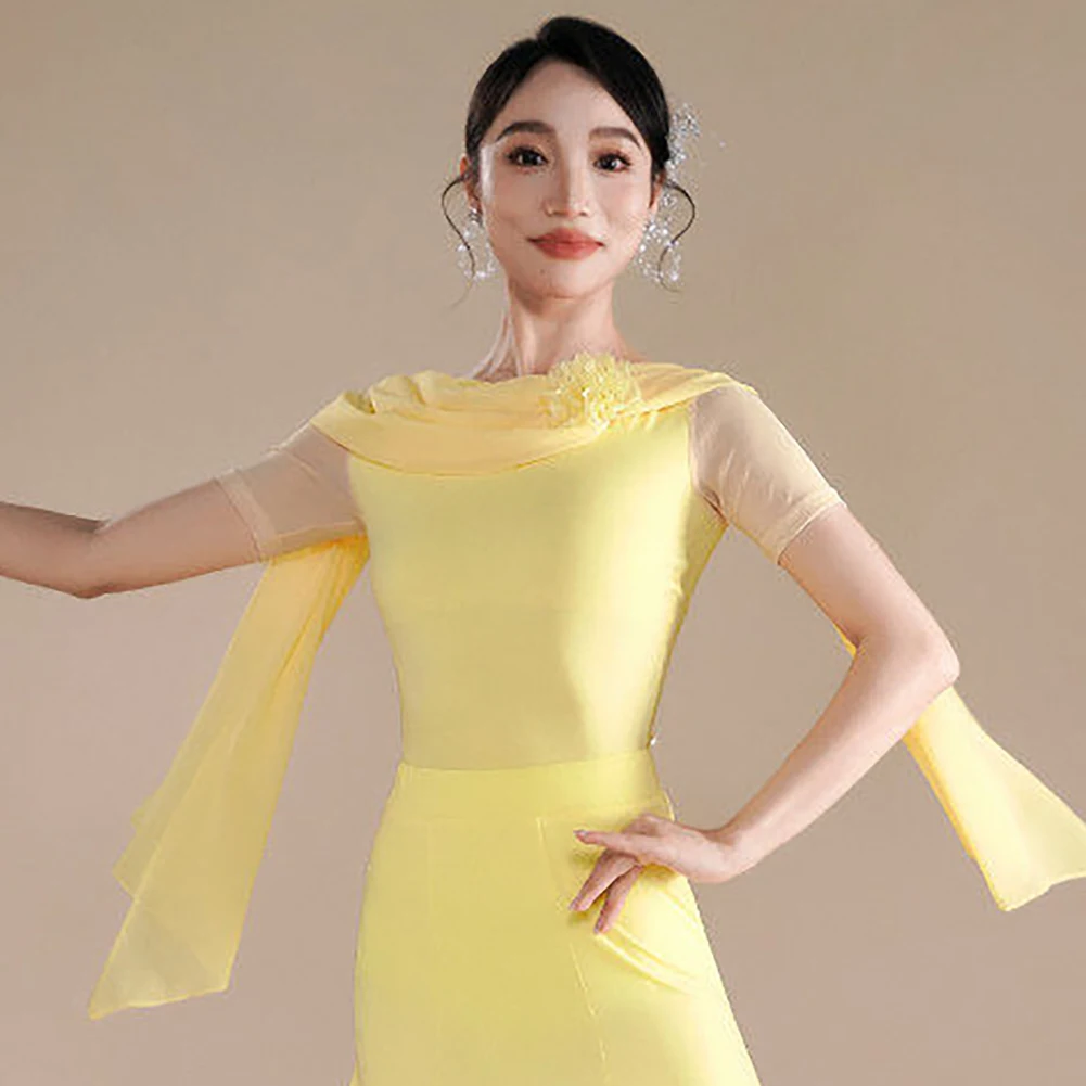 Ballroom Dance Practice Top Yellow Short-Sleeved Ballroom Dance Rose Powder Women's Three-Dimensional Flower Elegant Top
Ballroom Dance Practice Top Yellow Short-Sleeved Ballroom Dance Rose Powder Women's Three-Dimensional Flower Elegant Top