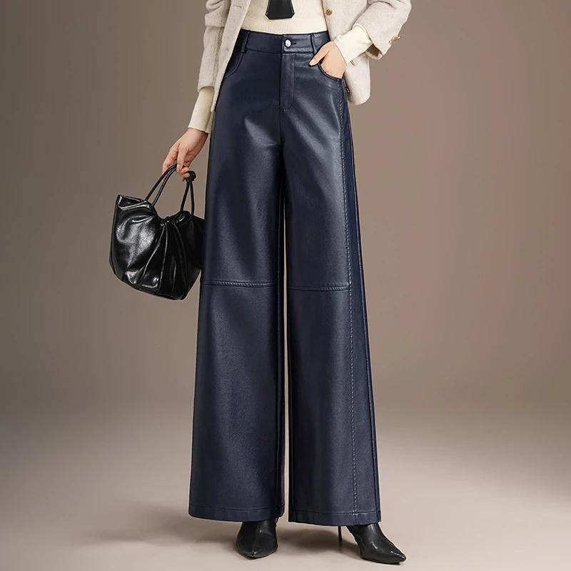 PU Leather Pants 2026 Spring Autumn New Long Leather Pants Women Wide-leg Pant Straight High Waist Button Loose Casual Trousers
PU Leather Pants 2026 Spring Autumn New Long Leather Pants Women Wide-leg Pant Straight High Waist Button Loose Casual Trousers