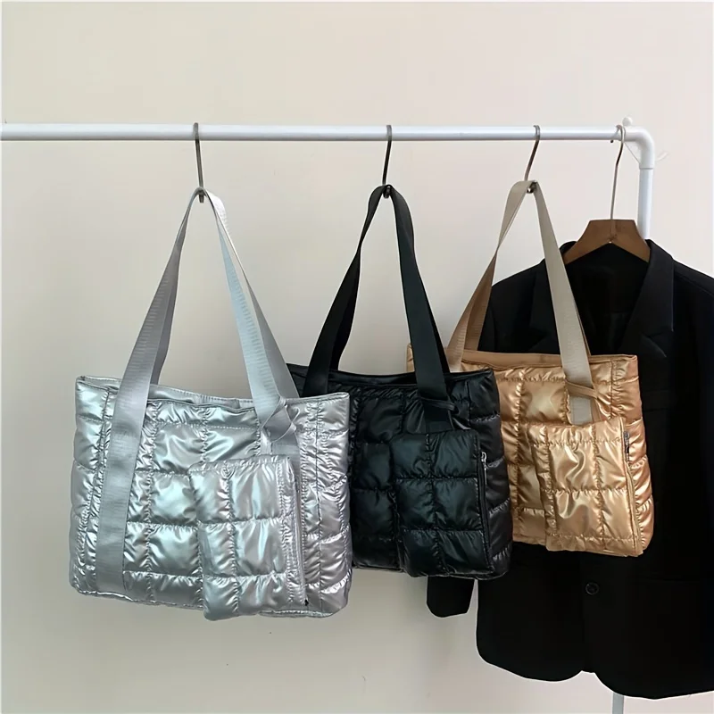 Puffer Quilted Tote Bag Set, Fashion Metallic Color Shoulder Bag, Soft Padded Handbag With Mini Coin Purse
Puffer Quilted Tote Bag Set, Fashion Metallic Color Shoulder Bag, Soft Padded Handbag With Mini Coin Purse