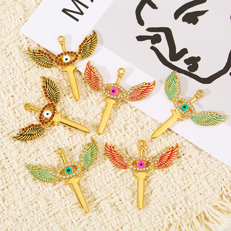 2pcs Stainless Steel Gold Zircon Angel Wings Devil Eye Charm Pendants DIY Necklace Earring Jewelry Material Supplies Craft Charm
2pcs Stainless Steel Gold Zircon Angel Wings Devil Eye Charm Pendants DIY Necklace Earring Jewelry Material Supplies Craft Charm