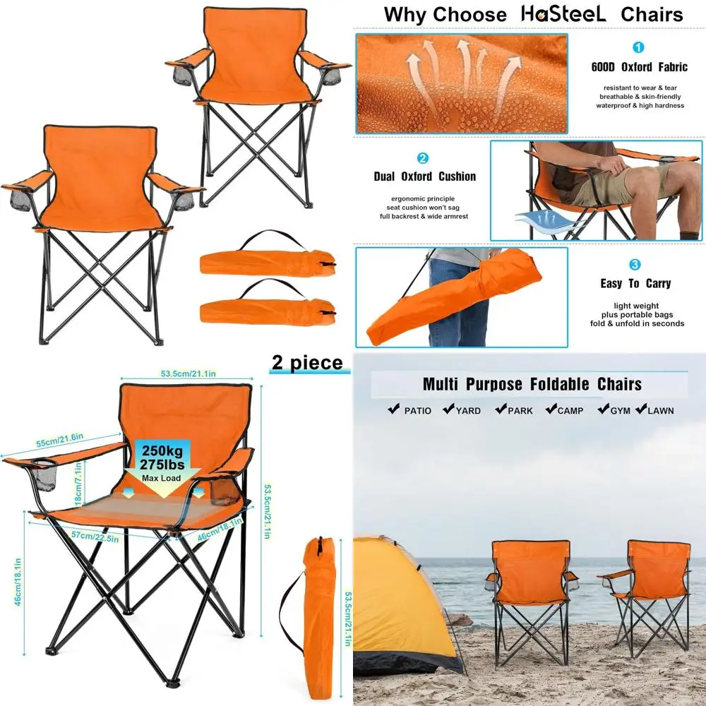 Portable Folding Beach Chairs Set for 2, Durable Outdoor Chairs for Fishing, Hiking, Picnics, Holds 275lbs, Comes with Storage B
Portable Folding Beach Chairs Set for 2, Durable Outdoor Chairs for Fishing, Hiking, Picnics, Holds 275lbs, Comes with Storage B