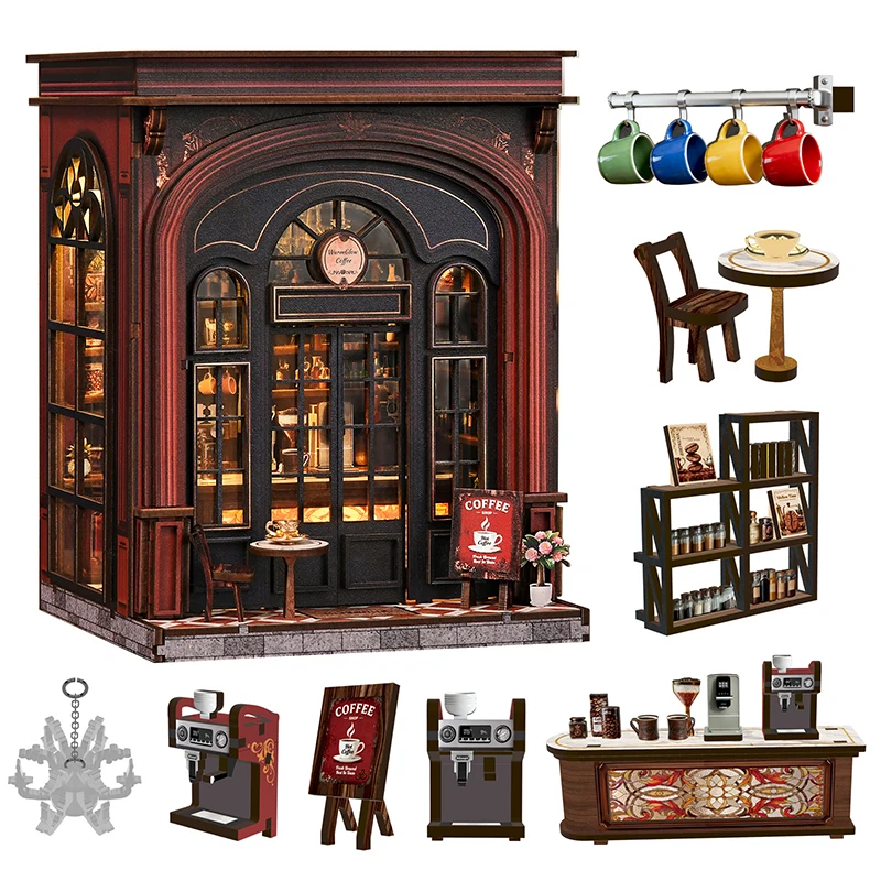 DIY Wooden Warmglow Coffee Store Book Nook Shelf Insert Kits Miniature Model Kit With Lights Bookend for Friends Birthday Gifts
DIY Wooden Warmglow Coffee Store Book Nook Shelf Insert Kits Miniature Model Kit With Lights Bookend for Friends Birthday Gifts