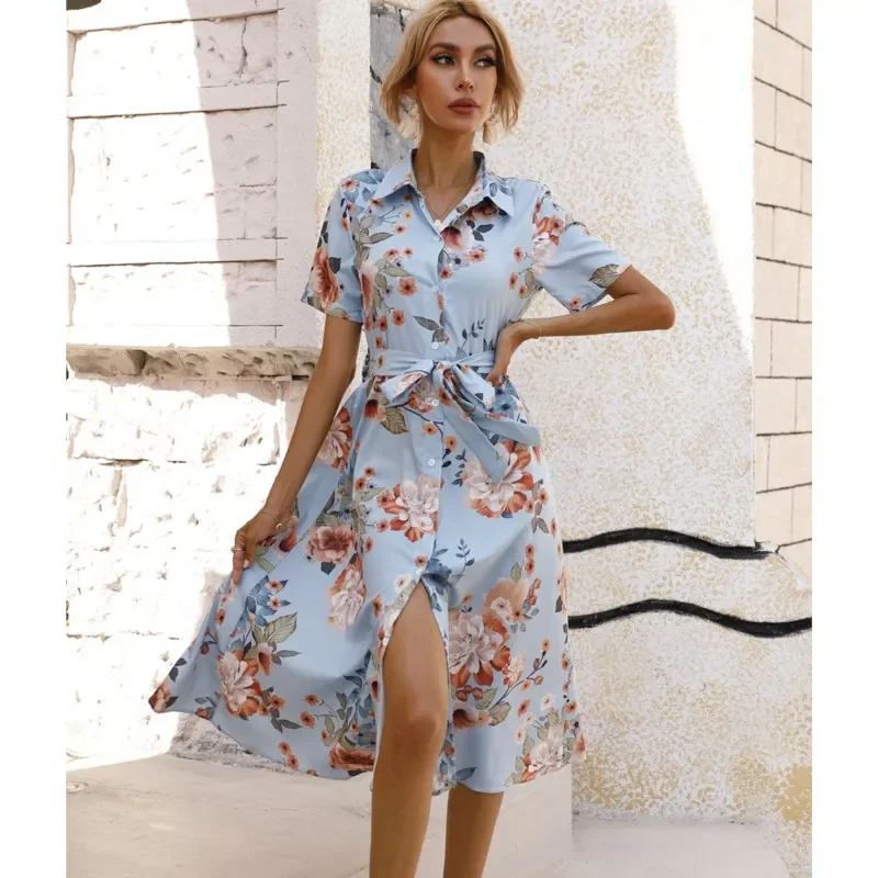 Summer Women Flower Print Shirt Dress Selling 2025 Fashion Female Lace Up Single Breasted Lapel Short Sleeved Dress Vestidos
Summer Women Flower Print Shirt Dress Selling 2025 Fashion Female Lace Up Single Breasted Lapel Short Sleeved Dress Vestidos
