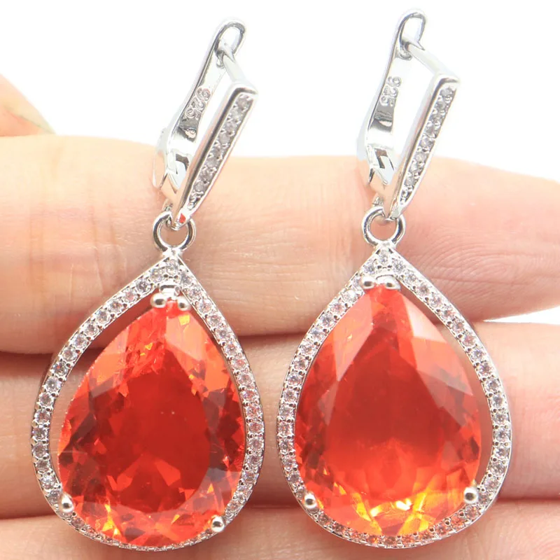 43x19mm SheCrown 16.4g Orange Spessartine Garnet London Blue Topaz Purple Spinel Pink Morganite CZ Silver Earrings
43x19mm SheCrown 16.4g Orange Spessartine Garnet London Blue Topaz Purple Spinel Pink Morganite CZ Silver Earrings