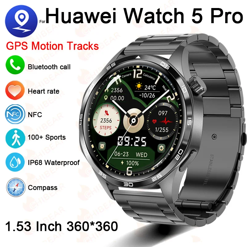 Смарт-часы для мужчин для Huawei GT5, уличный GPS, спортивный трек, Bluetooth-вызов, компас, частота сердечных сокращений, NFC, музыка, водонепроницаемые умные часы с погодой
Смарт-часы для мужчин для Huawei GT5, уличный GPS, спортивный трек, Bluetooth-вызов, компас, частота сердечных сокращений, NFC, музыка, водонепроницаемые умные часы с погодой