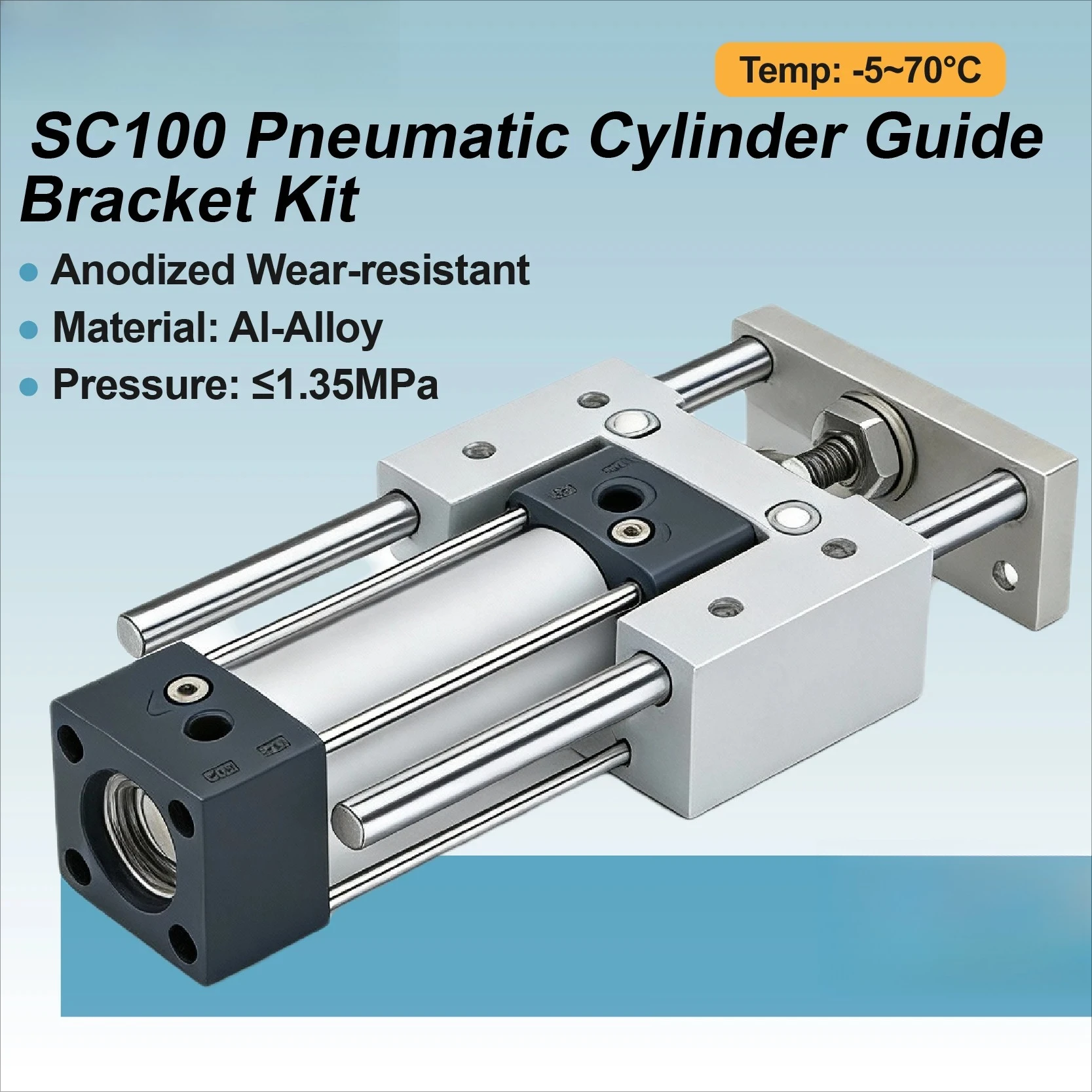 SC100 Guided Pneumatic Cylinder With Guide Rods 25‑300mm Stroke Pneumatic Guide Rod Kit Air Cylinder For Automation Use
SC100 Guided Pneumatic Cylinder With Guide Rods 25‑300mm Stroke Pneumatic Guide Rod Kit Air Cylinder For Automation Use