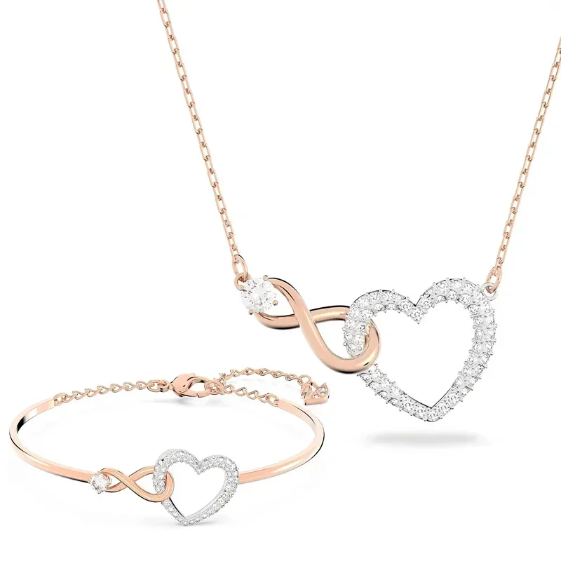 Classic Infinity Symbol Heart Jewelry Set Necklaces and Bracelets Rose Gold Rhodium Tone Finish Clear Crystals Fine Jewelry
Classic Infinity Symbol Heart Jewelry Set Necklaces and Bracelets Rose Gold Rhodium Tone Finish Clear Crystals Fine Jewelry