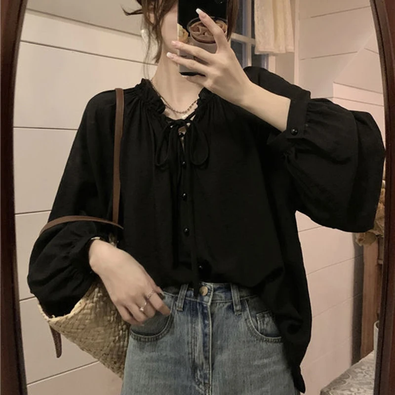Korean Soft Solid Blouse Women Long Sleeve Sunproof Loose Tie Front Shirt Elegant Fashion Chiffon Pretty Style Jk School Tops
Korean Soft Solid Blouse Women Long Sleeve Sunproof Loose Tie Front Shirt Elegant Fashion Chiffon Pretty Style Jk School Tops