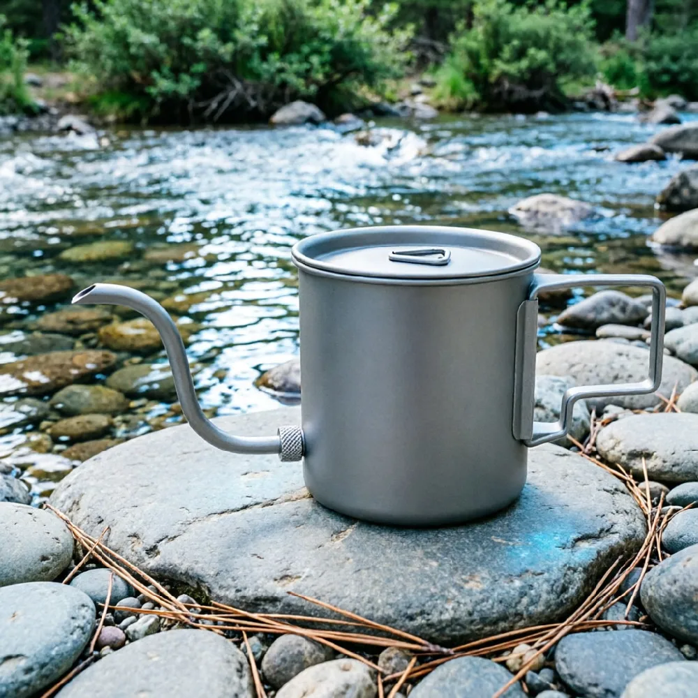 420ml Titanium Gooseneck Pour Over Coffee Kettle, Ultralight Folding Handle & Detachable Spout for Camping Hiking Travel
420ml Titanium Gooseneck Pour Over Coffee Kettle, Ultralight Folding Handle & Detachable Spout for Camping Hiking Travel