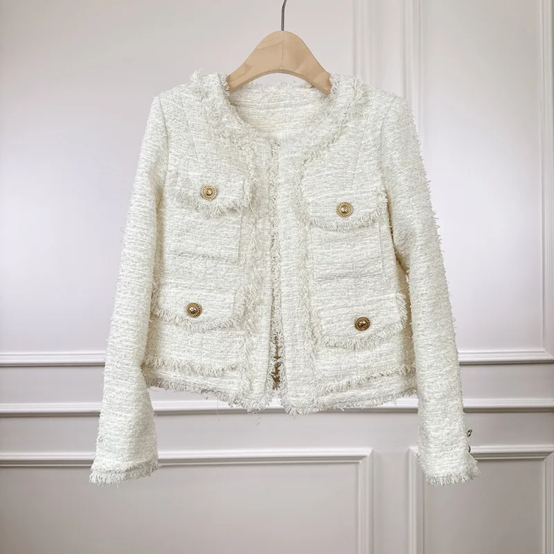 Women White French Small Fragrance Coat Spring Soft Tweed Tassels Sweet Fashion Casual Buckle Basic Long Sleeve Jacket Female
Women White French Small Fragrance Coat Spring Soft Tweed Tassels Sweet Fashion Casual Buckle Basic Long Sleeve Jacket Female