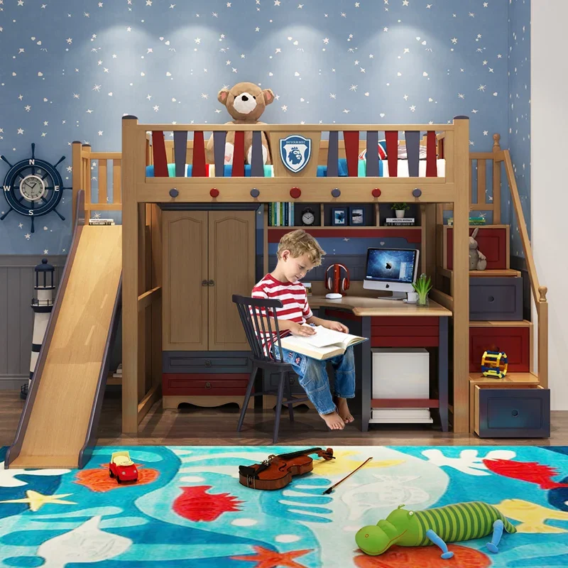 Children's bed, boy's wardrobe, integrated staggered upper and lower high and low bed, small unit, bed and table furniture set c
Children's bed, boy's wardrobe, integrated staggered upper and lower high and low bed, small unit, bed and table furniture set c
