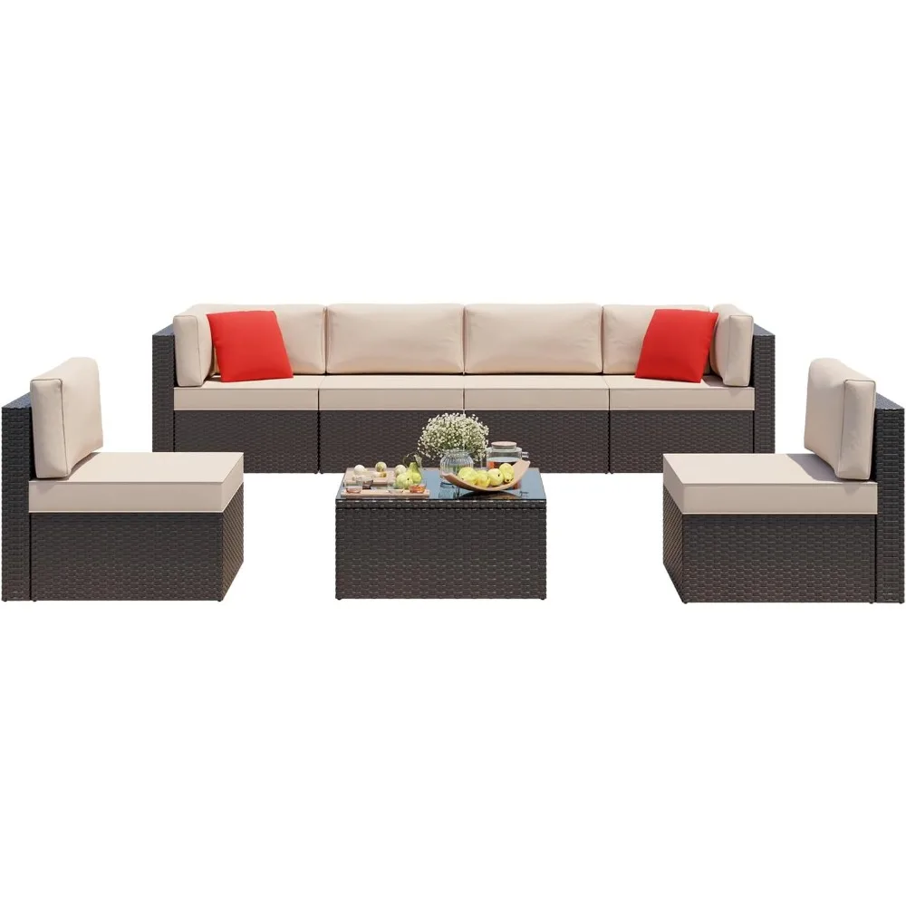 7 Pieces Patio Furniture Sets, Outdoor Modular Sectional Sofa Patio Conversation Set PE Rattan Wicker Sectional Couch
7 Pieces Patio Furniture Sets, Outdoor Modular Sectional Sofa Patio Conversation Set PE Rattan Wicker Sectional Couch