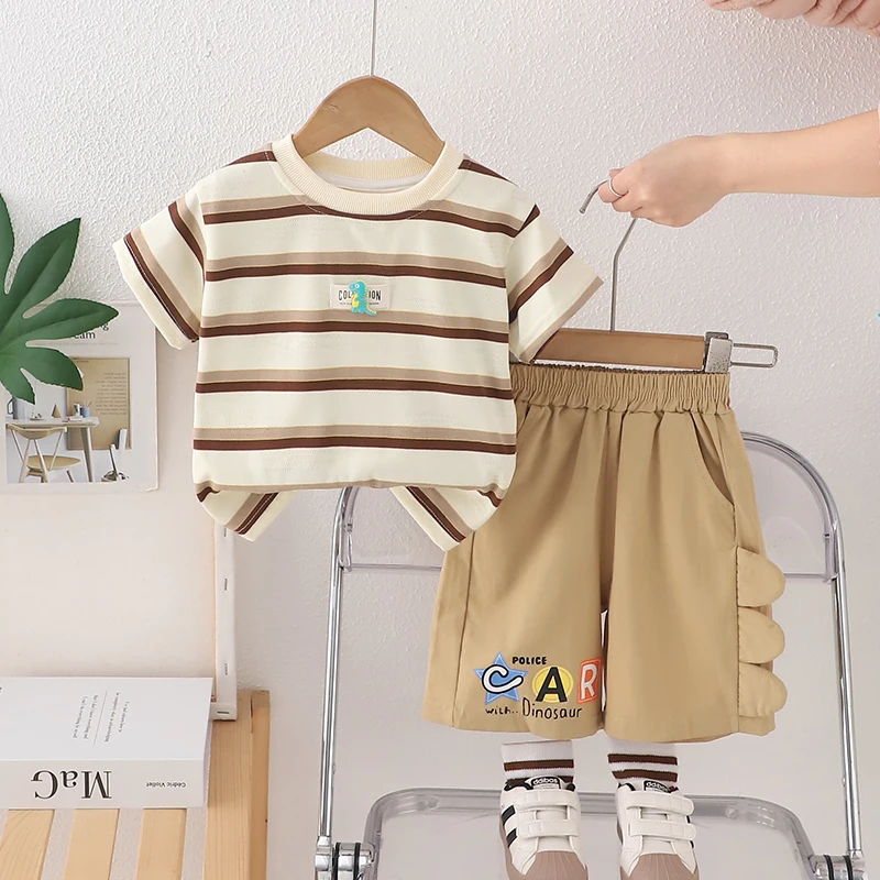 Boys Summer Clothes Sets 6 To 12 Months Korean Style Striped Dinosaurs O-neck Short Sleeve T-shirts And Shorts Kids Tracksuits
Boys Summer Clothes Sets 6 To 12 Months Korean Style Striped Dinosaurs O-neck Short Sleeve T-shirts And Shorts Kids Tracksuits