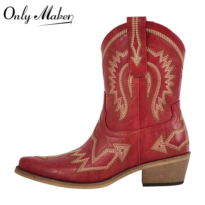 Onlymaker Pointed Toe Red Classic Cowgirl Boots Ladies Retro Ankle Boots Embroidered Western Short Boots
Onlymaker Pointed Toe Red Classic Cowgirl Boots Ladies Retro Ankle Boots Embroidered Western Short Boots
