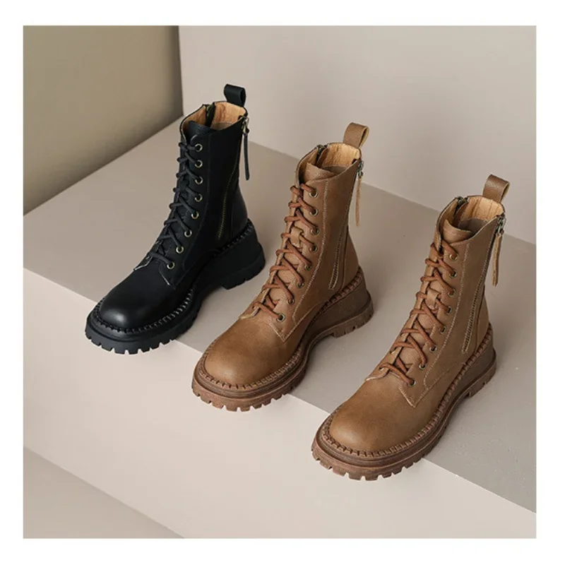 Round Toe Ankle Short Boots Cross-tied Wedge Increasing Height Side Zipper Soft Leather Solid Lace-up Autum Winter Women Shoes
Round Toe Ankle Short Boots Cross-tied Wedge Increasing Height Side Zipper Soft Leather Solid Lace-up Autum Winter Women Shoes