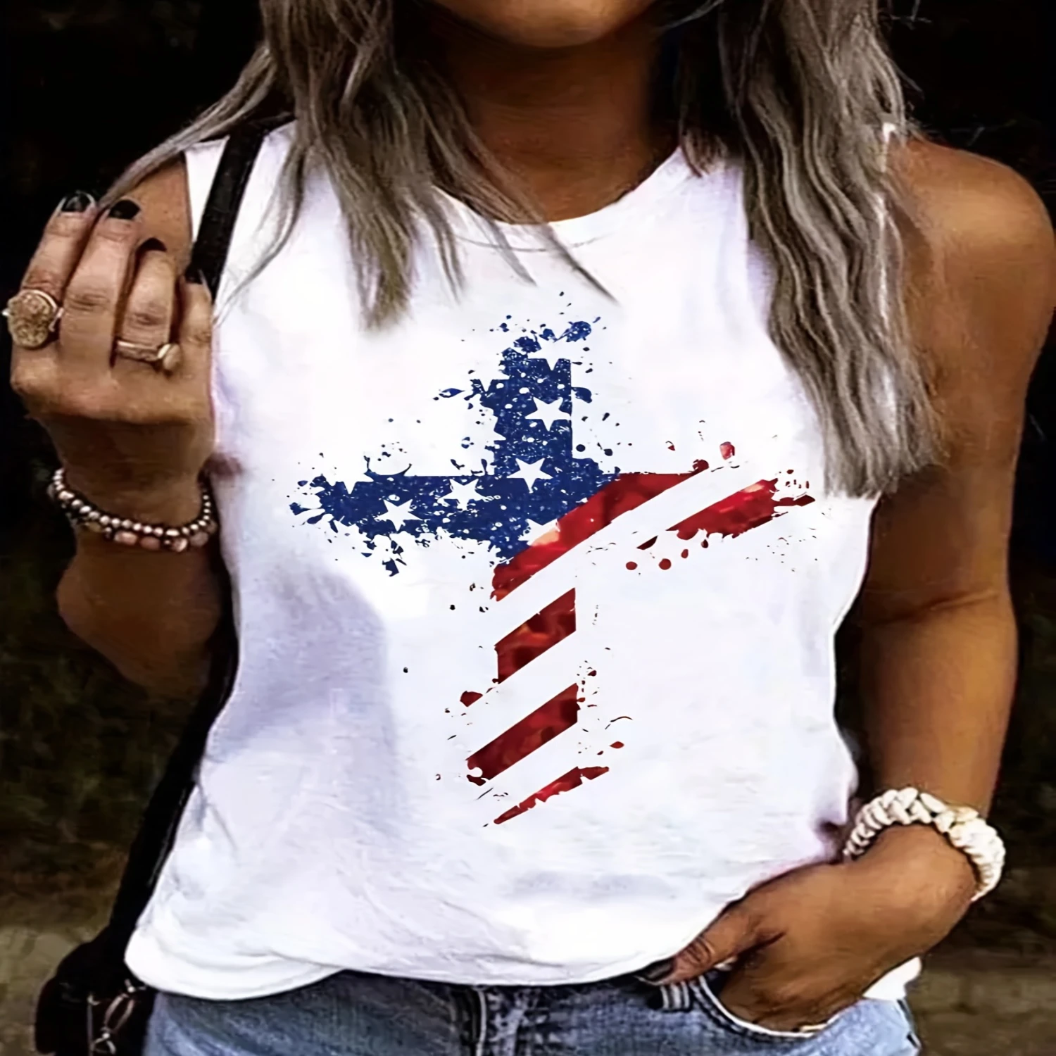 Star & Stripe Print Crew Neck Tank Top, Casual Sleeveless Tank Top For Summer, Women's Clothing
Star & Stripe Print Crew Neck Tank Top, Casual Sleeveless Tank Top For Summer, Women's Clothing