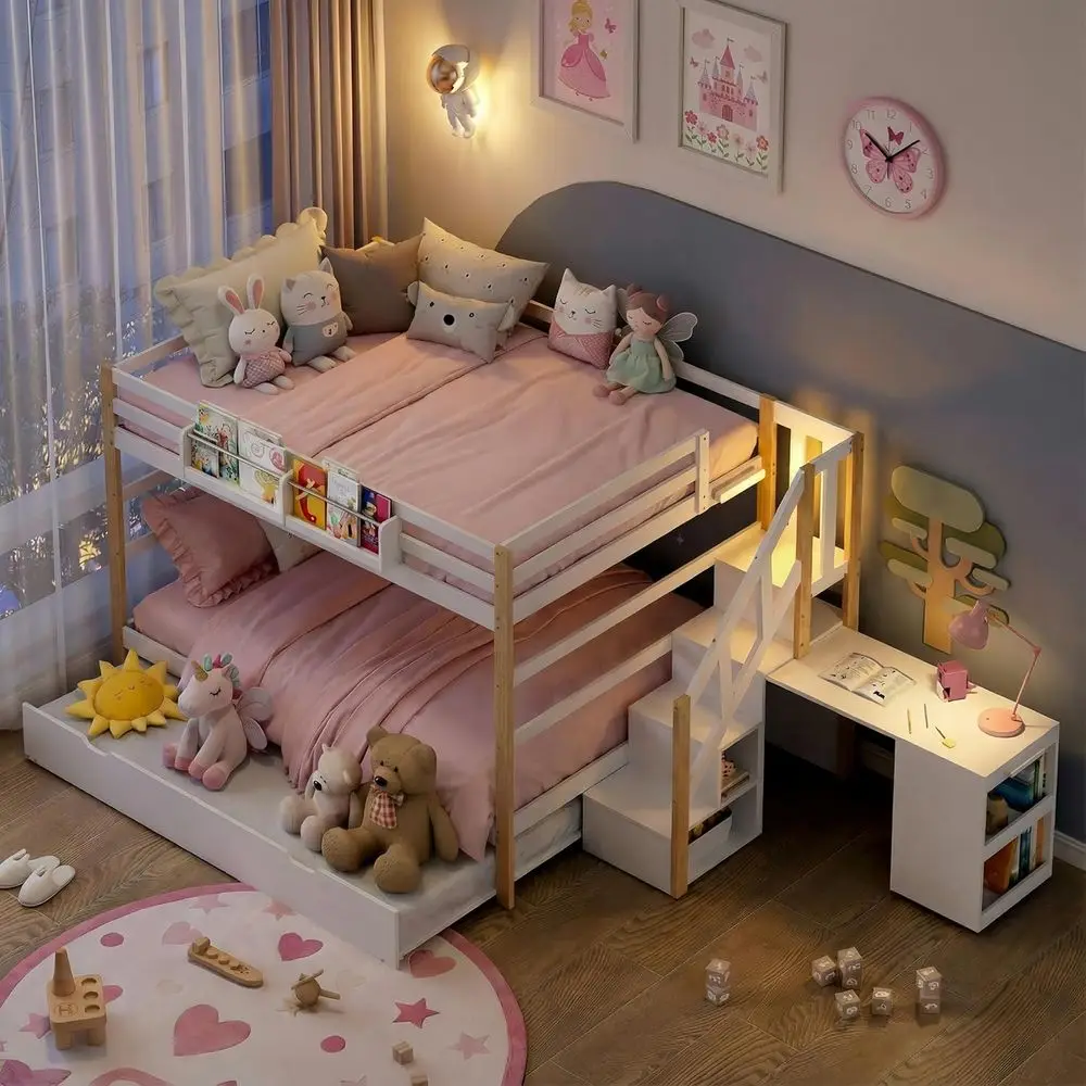 Solid Wood Bunk Bed with Trundle, Storage Steps, and Convertible Desk, No Box Spring Needed, Suitable for Kids, Teens, and Adult
Solid Wood Bunk Bed with Trundle, Storage Steps, and Convertible Desk, No Box Spring Needed, Suitable for Kids, Teens, and Adult