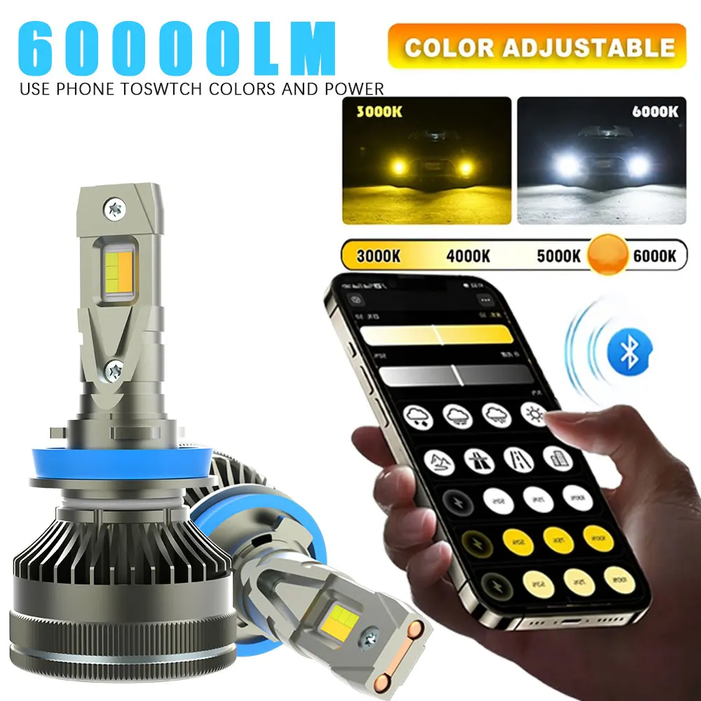 Adjustable Color H7 H4 LED Headlight Bulb APP Control H11 H8 H9 H1 H3 9005 HB3 9006 HB4 880 Car Light 3000K 4300K 6000K 3 Colors
Adjustable Color H7 H4 LED Headlight Bulb APP Control H11 H8 H9 H1 H3 9005 HB3 9006 HB4 880 Car Light 3000K 4300K 6000K 3 Colors