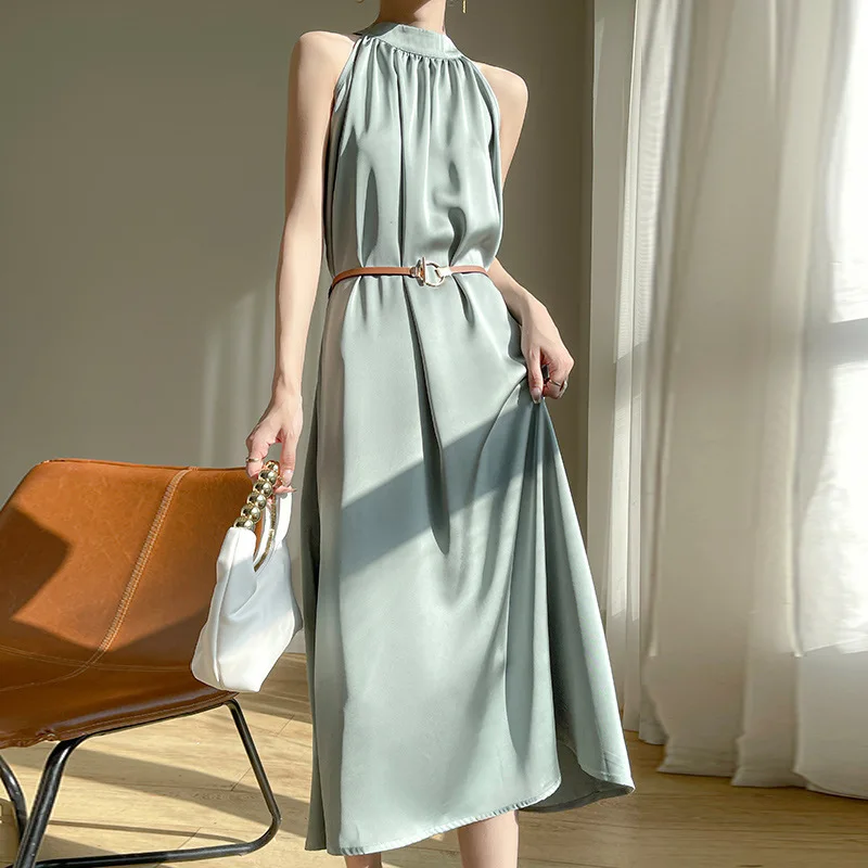 2024 Summer New French Retro Acetate Satin Sleeveless Holder Strap Solid Color Dress Women
2024 Summer New French Retro Acetate Satin Sleeveless Holder Strap Solid Color Dress Women