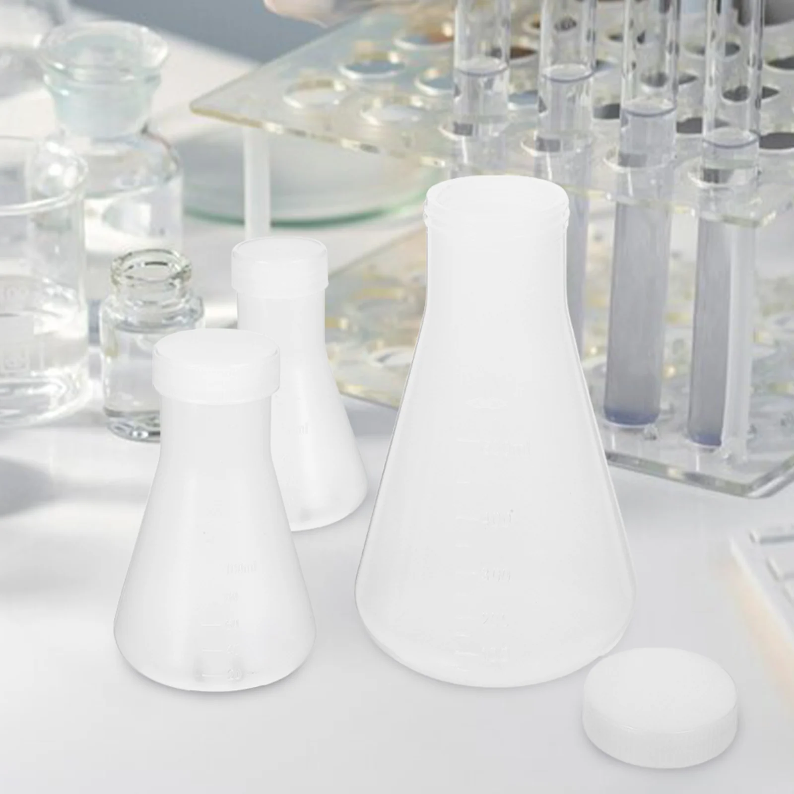 3Pcs Plastic Flask Conical Flask with Screw for Laboratory Students Experiment Chemistry White (50ml+100ml+500ml)
3Pcs Plastic Flask Conical Flask with Screw for Laboratory Students Experiment Chemistry White (50ml+100ml+500ml)