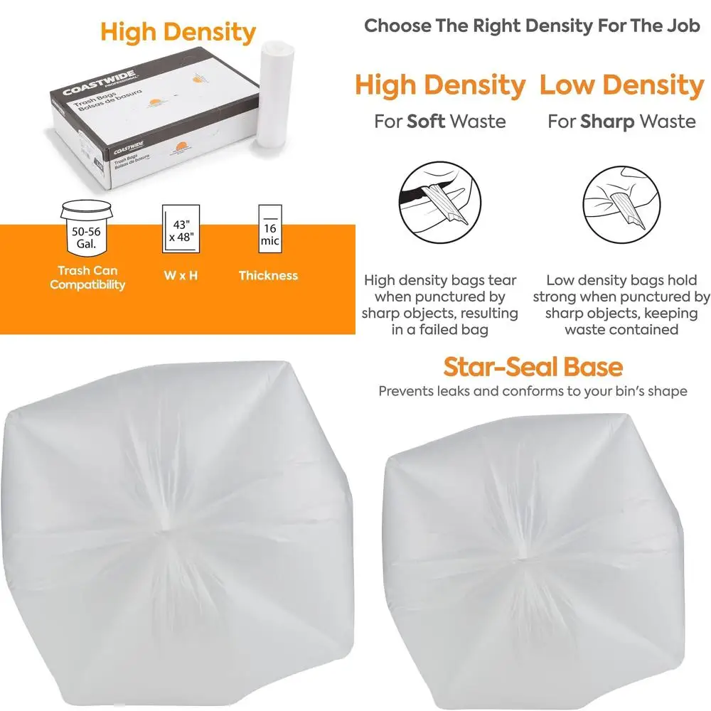 Мешки для мусора из высокопрочной натуральной ткани, 43 x 48 дюймов, 16 микрон, вместимость 50-56 галлонов, 200 штук в коробке.
Мешки для мусора из высокопрочной натуральной ткани, 43 x 48 дюймов, 16 микрон, вместимость 50-56 галлонов, 200 штук в коробке.