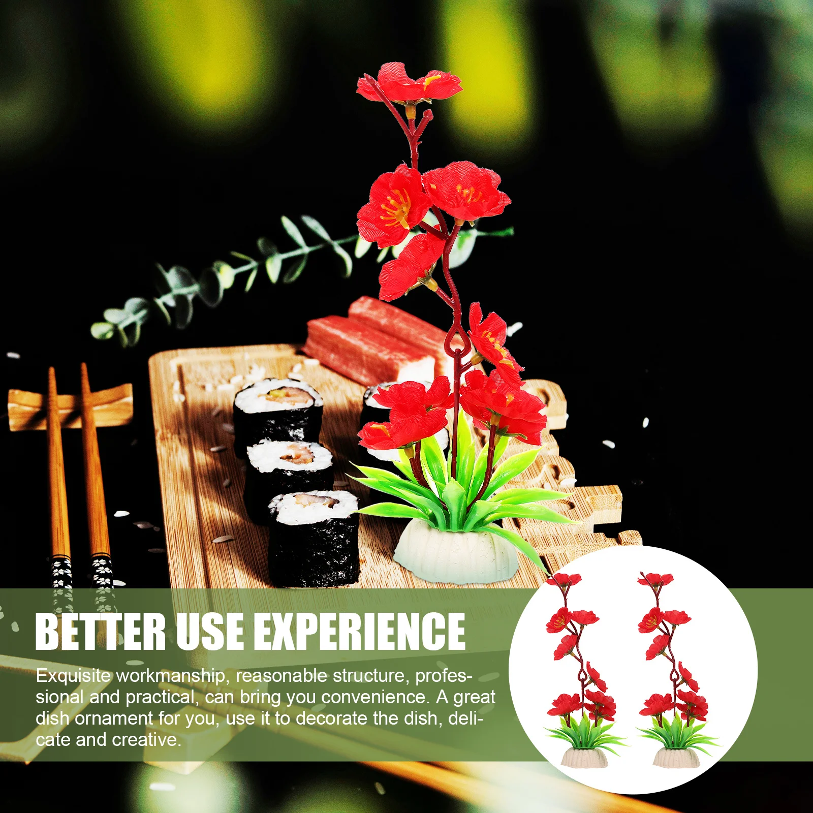 2Pcs Artificial Flower Sushi Plate Decor Delicate Fake Flower Ornament Sashimi Plate DIY Ornament Food Supply Food Supply
2Pcs Artificial Flower Sushi Plate Decor Delicate Fake Flower Ornament Sashimi Plate DIY Ornament Food Supply Food Supply