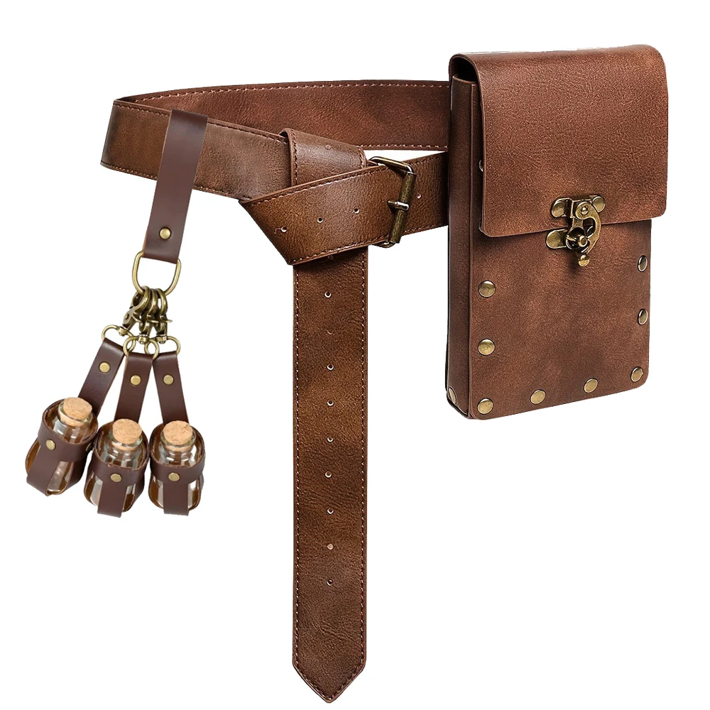 Medieval Retro Costume Accessories PU Leather Waist Belt Fanny Pack Magic Potion Bottle for Renaissance Faires Halloween LARP Cosplay Costume Party
Medieval Retro Costume Accessories PU Leather Waist Belt Fanny Pack Magic Potion Bottle for Renaissance Faires Halloween LARP Cosplay Costume Party