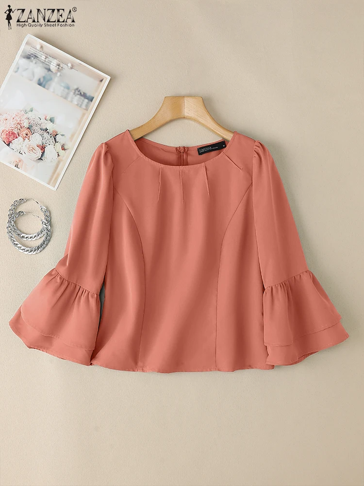 2025 Summer Office Women Blouses ZANZEA Elegant 3/4 Flared Sleeve Shirt Stylish Solid Slim Fit Tunic Tops Casual Party Blusas
2025 Summer Office Women Blouses ZANZEA Elegant 3/4 Flared Sleeve Shirt Stylish Solid Slim Fit Tunic Tops Casual Party Blusas