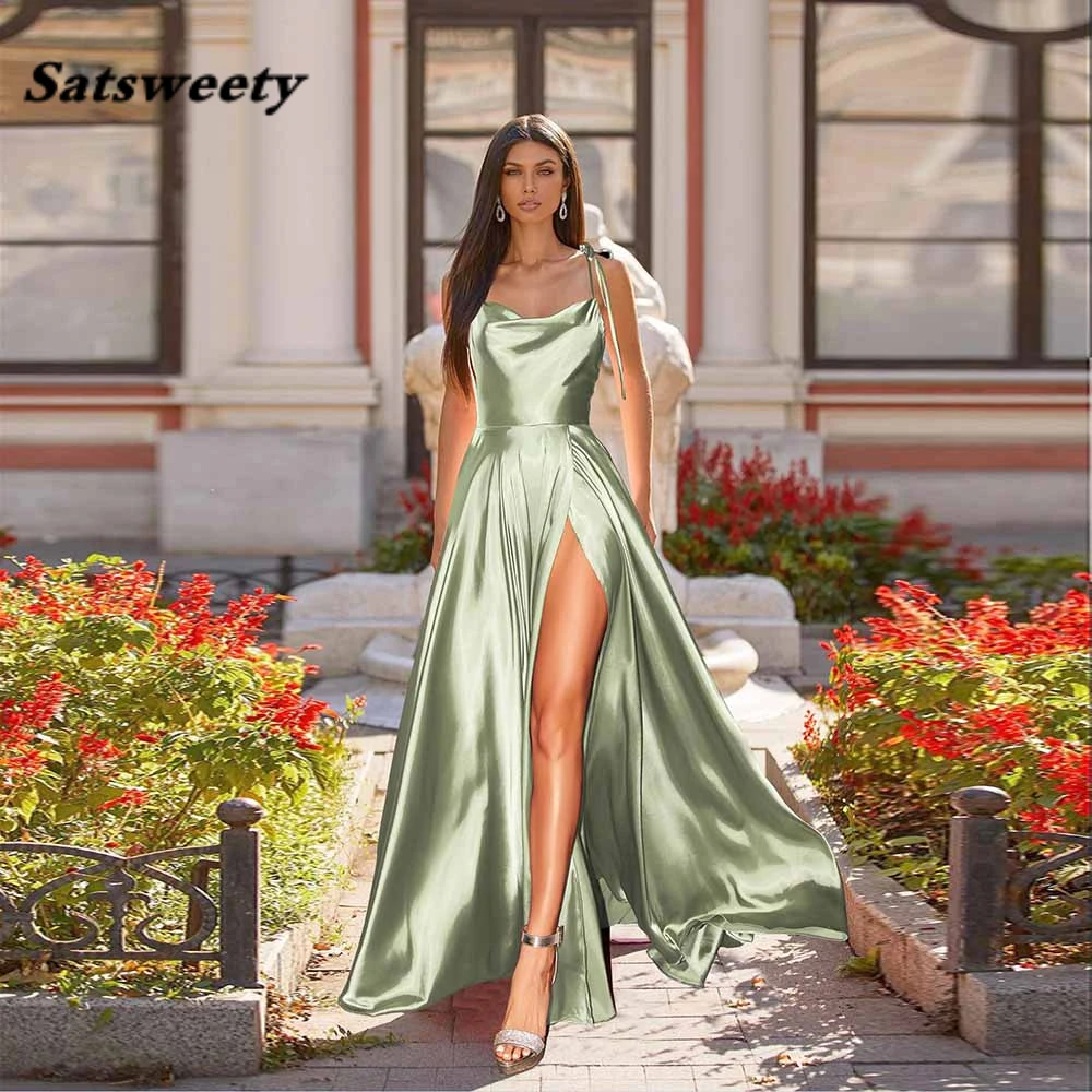 Vestidos Sexy Mint Long Silk Prom Dresses High Slit Straps Sleeveless Satin Formal Women Party Gown Backless
Vestidos Sexy Mint Long Silk Prom Dresses High Slit Straps Sleeveless Satin Formal Women Party Gown Backless