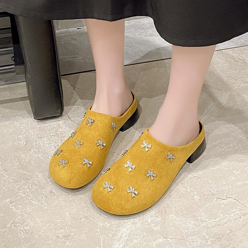 Квадратные тапочки Baotou, новые летние замшевые туфли с круглым носком и глубоким вырезом, нескользящие износостойкие туфли на каблуке с узлом-бабочкой 
Квадратные тапочки Baotou, новые летние замшевые туфли с круглым носком и глубоким вырезом, нескользящие износостойкие туфли на каблуке с узлом-бабочкой