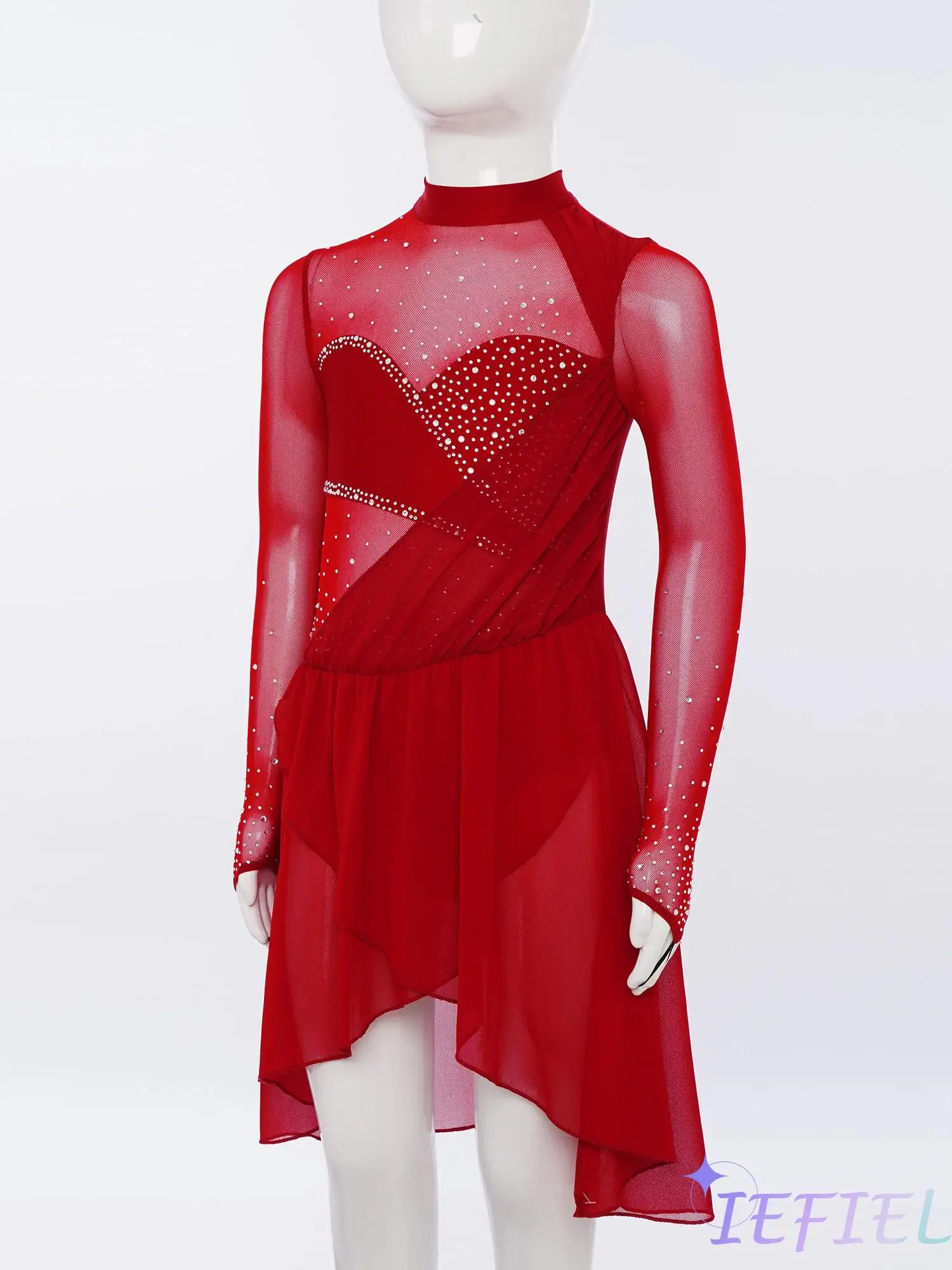 Girls Lyrical Dance Dress Figure Skating Costume Sheer Mesh Cutout Back Shiny Rhinestones Irregular Dress for Stage Performance
Girls Lyrical Dance Dress Figure Skating Costume Sheer Mesh Cutout Back Shiny Rhinestones Irregular Dress for Stage Performance