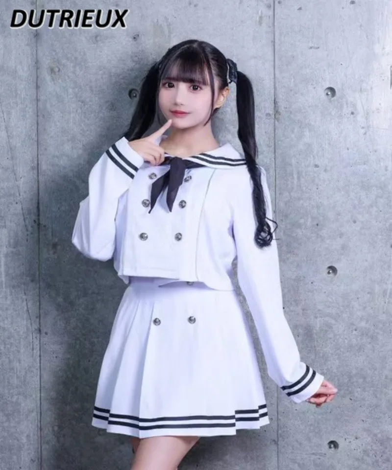Japanese Mine Navy Collar Sailor Uniform Subculture Double-breasted Bow Tie Top and Short Pleated Skirt Sweet Two Piece Set
Japanese Mine Navy Collar Sailor Uniform Subculture Double-breasted Bow Tie Top and Short Pleated Skirt Sweet Two Piece Set