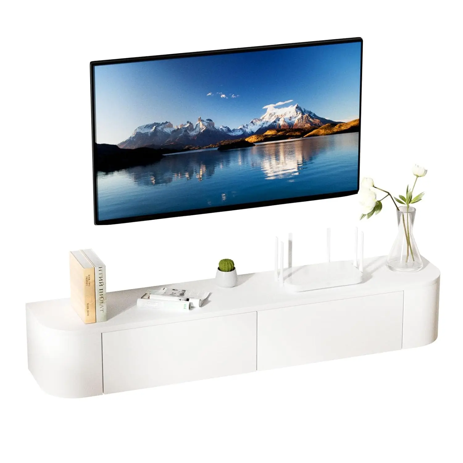 White Floating TV Stand Wall Mounted Media Console w/ 2 Silent Doors for Living Room Home Office 120CM,Customized
White Floating TV Stand Wall Mounted Media Console w/ 2 Silent Doors for Living Room Home Office 120CM,Customized