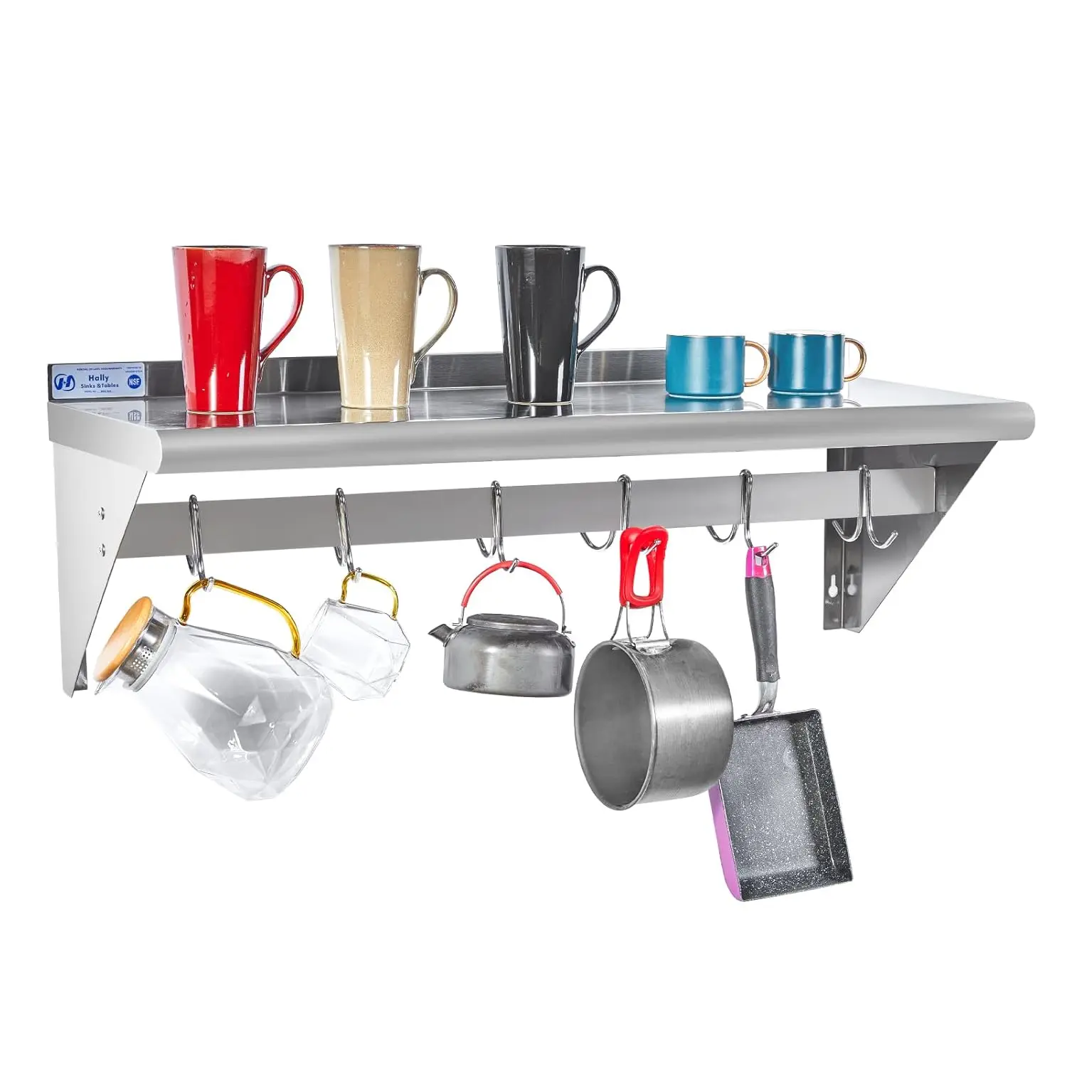 Hally Stainl Steel Shelf With 6 Hooks 14"" X 36"" Wall Mounted Pot Ra 300Lb, Nsf Commercial Floating Shelving For Storage
Hally Stainl Steel Shelf With 6 Hooks 14"" X 36"" Wall Mounted Pot Ra 300Lb, Nsf Commercial Floating Shelving For Storage