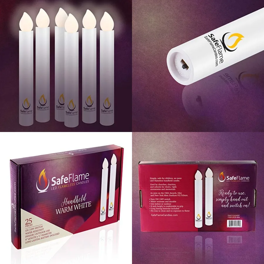 SafeFlame Hand Held LED Candles - Batteries Included - Easy On/Off Switch - Safe Flame for Candlelight Service Box of 25
SafeFlame Hand Held LED Candles - Batteries Included - Easy On/Off Switch - Safe Flame for Candlelight Service Box of 25