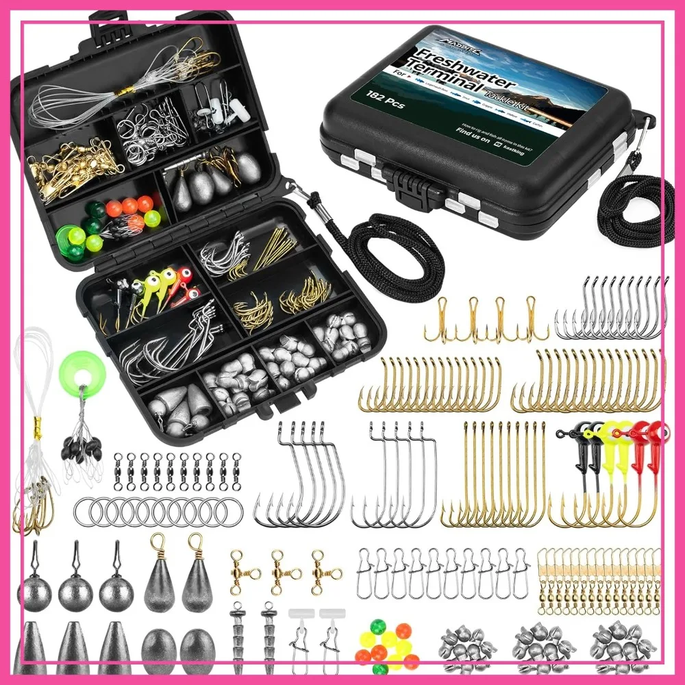 Compact Fishing Tackle Kit 182/265/400pcs - All-in-One Freshwater Hooks, Weights, Bobbers in Tackle Box for Bass Trout Panfish
Compact Fishing Tackle Kit 182/265/400pcs - All-in-One Freshwater Hooks, Weights, Bobbers in Tackle Box for Bass Trout Panfish