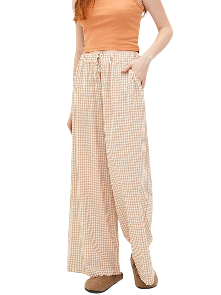 Womens Pull On Pants Elastic Waistband Plaid Print Drawstring Wide Leg Loose Casual Trousers
Womens Pull On Pants Elastic Waistband Plaid Print Drawstring Wide Leg Loose Casual Trousers