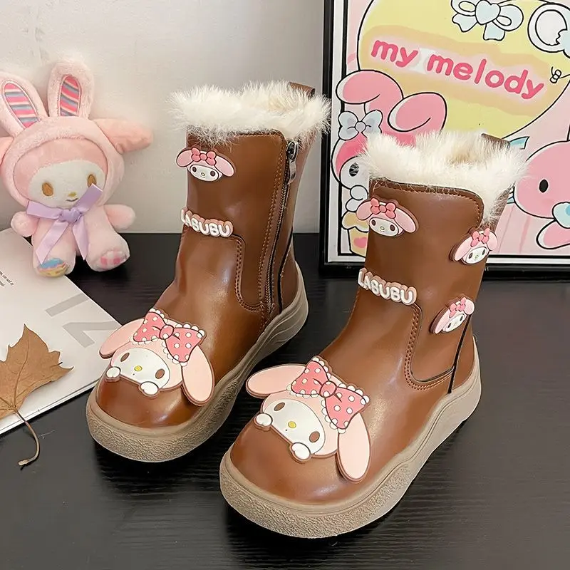 Модные кожаные ботинки My Melody с подвеской Kawaii Sanrio для девочек, зимние детские ботинки 2021, милая теплая флисовая утепленная обувь, подарки 
Модные кожаные ботинки My Melody с подвеской Kawaii Sanrio для девочек, зимние детские ботинки 2021, милая теплая флисовая утепленная обувь, подарки