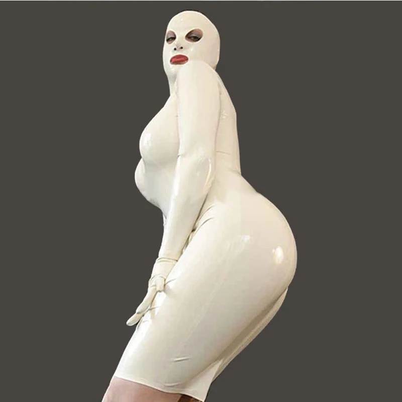Sexy Long Sleeve White Latex Rubber Women Dress With Hood Mask Gummi Back Zip Plus Size
Sexy Long Sleeve White Latex Rubber Women Dress With Hood Mask Gummi Back Zip Plus Size